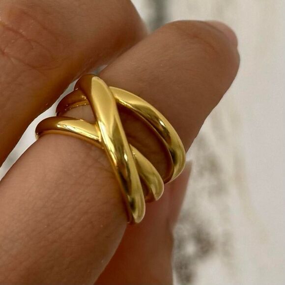 925 sterling silver interlocking twisted adjustable ring gold plated - Picture 2 of 6